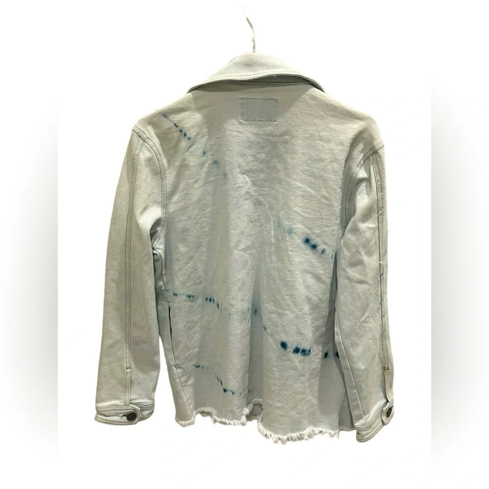Fashion Nova Men Denim Jacket Light Wash Blue Splatter Size Medium